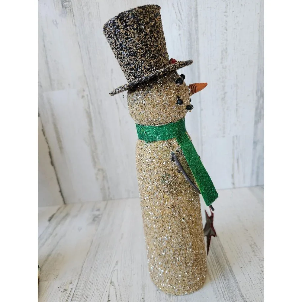 Vintage glitter snowman star top hat glass Xmas centerpiece‎
